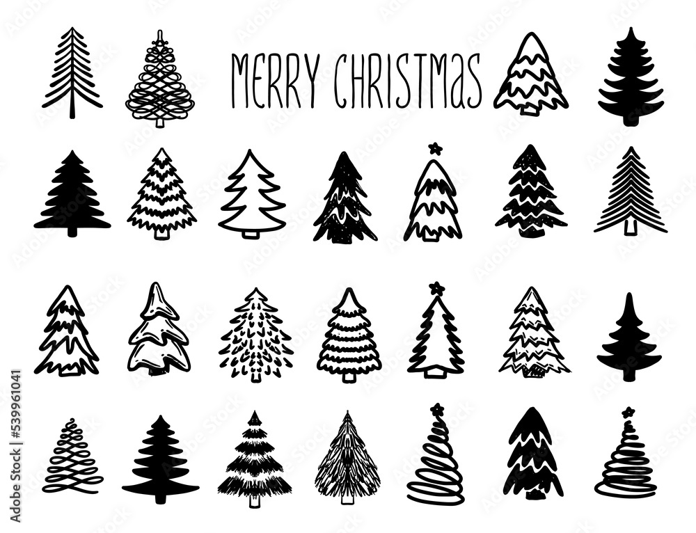 Obraz premium Christmas tree set, Hand drawn illustrations. 
