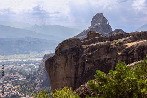 Thessaly western region consists of sheer rocks columns  geologically unexplainable  composed of sandstone and conglomerate mixture  Meteora  Greece