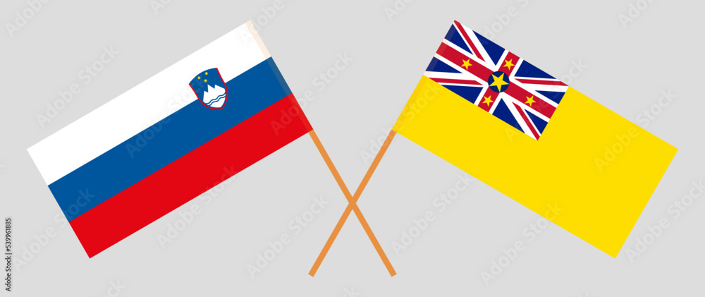 Crossed flags of Slovenia and Niue. Official colors. Correct proportion