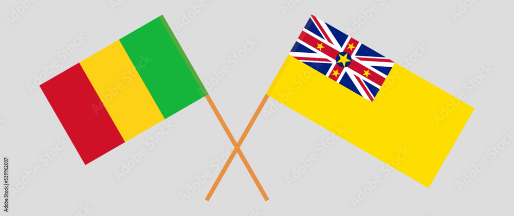 Crossed flags of Mali and Niue. Official colors. Correct proportion