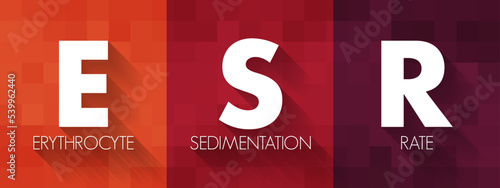 ESR Erythrocyte Sedimentation Rate - type of blood test that measures how quickly erythrocytes settle at the bottom of a test tube that contains a blood sample, acronym text concept