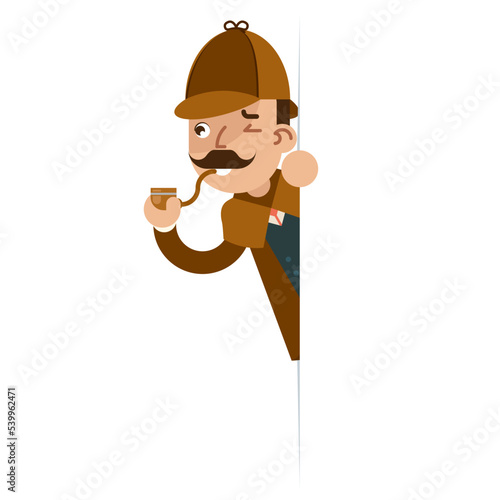 Detective with smoking pipe cartoon character flat design vector illustration