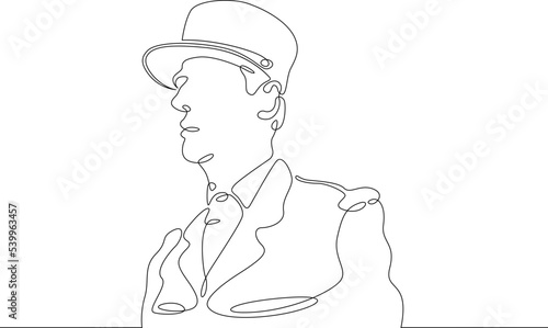 One continuous line. Historical character. French military general. French President Charles de Gaulle. Military in dress uniform.One continuous line on a white background.