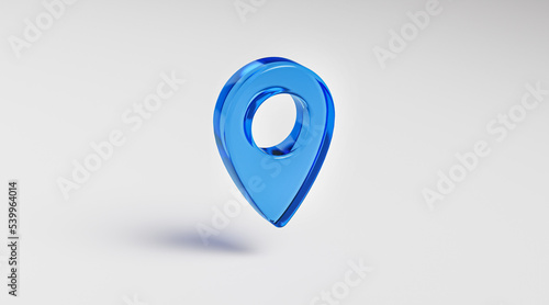 Pin Point Blue Glass Location Symbol of Position 3D Render