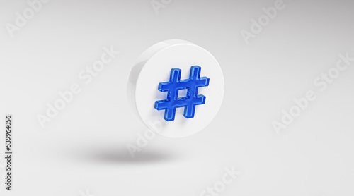 Hashtag Blue Glass Icon Button on Circle App Symbol 3D Render