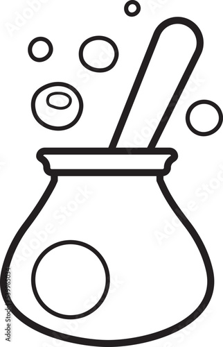 Magic mortar outline icon isolated on white background. Halloween Vector illustration can be used for web, logo, mobile app, UI, UX, game