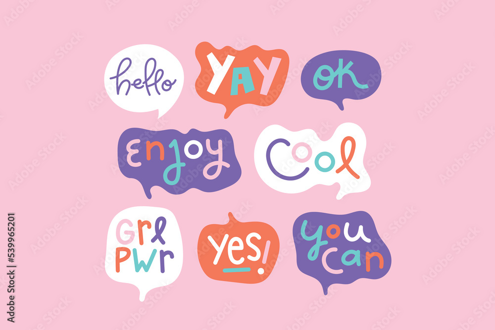 Popular words retro lettering sticker set vector illustrations