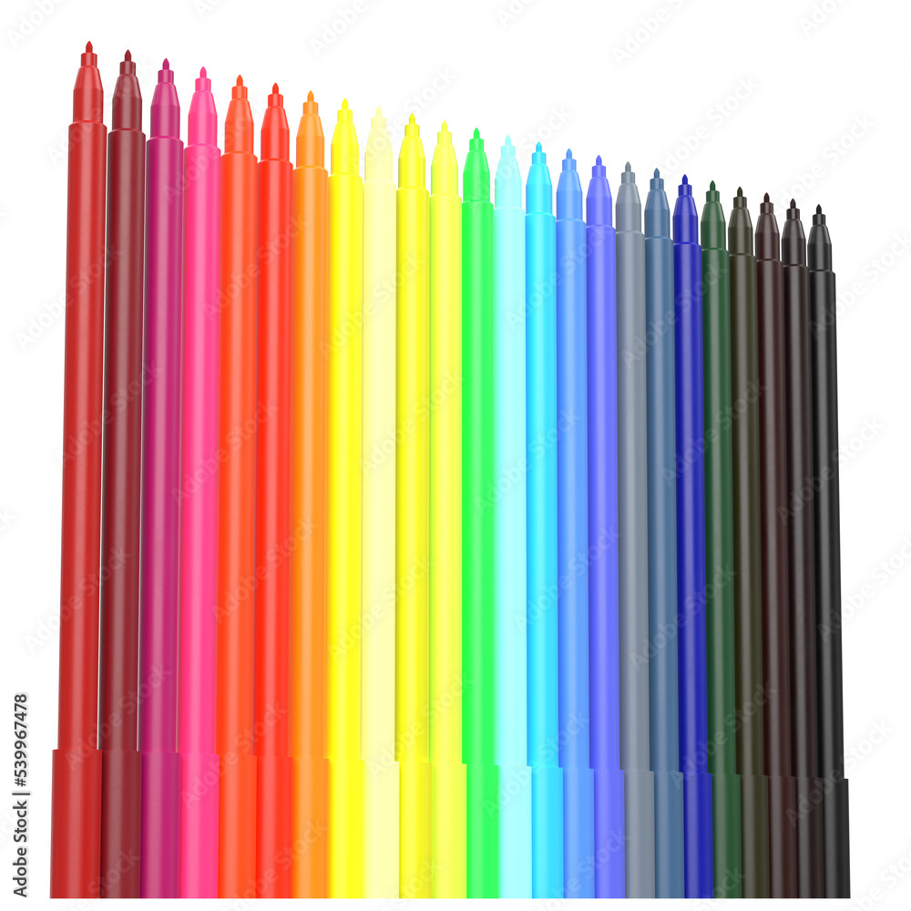 3d rendering illustration of a set of coloured marker pens 3d rendering illustration of a set of coloured marker pens