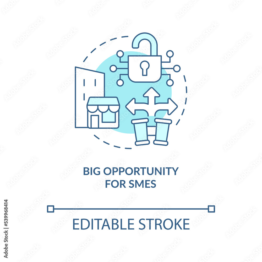 Big opportunity for smes turquoise concept icon. Business development. IoT benefits abstract idea thin line illustration. Isolated outline drawing. Editable stroke. Arial, Myriad Pro-Bold fonts used