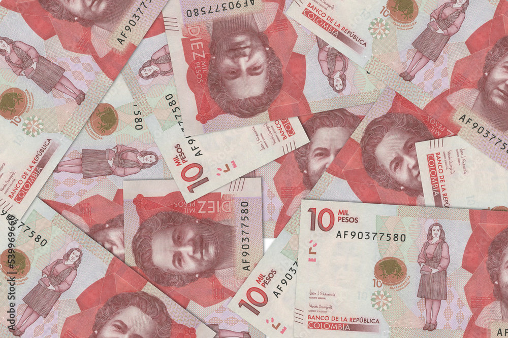 Paper money from Colombia. Colombian peso. Close up banknotes from