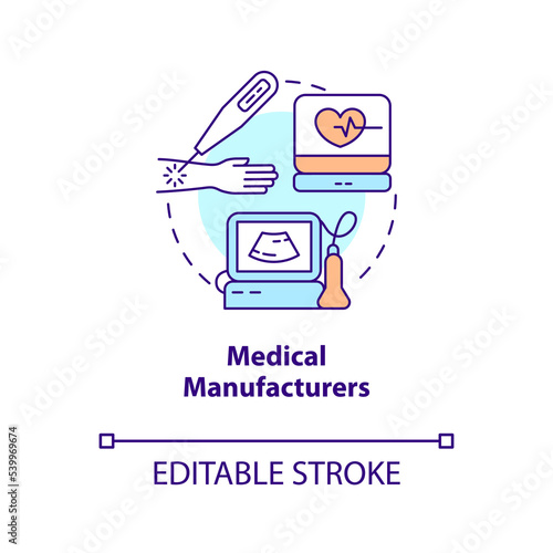 Medical manufacturers concept icon. Device industry. Healthcare production industry abstract idea thin line illustration. Isolated outline drawing. Editable stroke. Arial, Myriad Pro-Bold fonts used