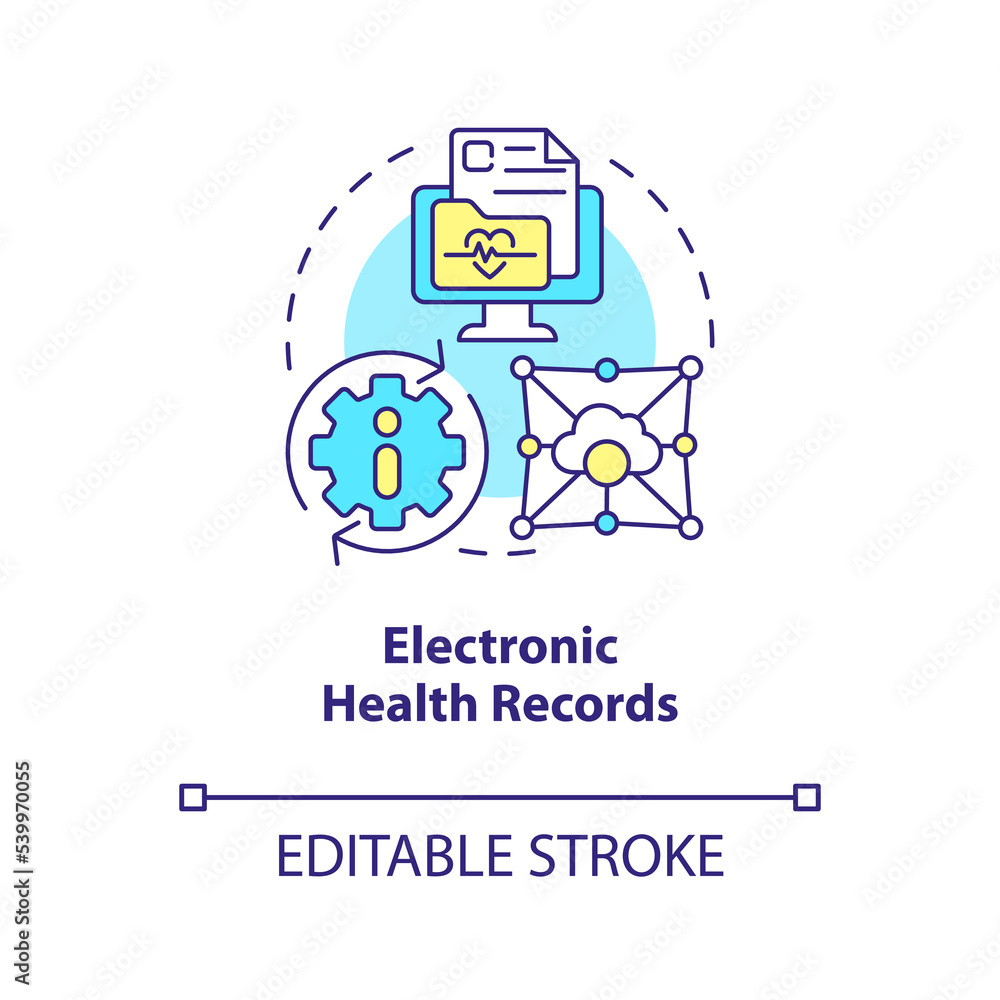 Electronic health records concept icon. Patient chart. Healthcare industry trend abstract idea thin line illustration. Isolated outline drawing. Editable stroke. Arial, Myriad Pro-Bold fonts used Electronic health records concept icon. Patient chart. Healthcare industry trend abstract idea thin line illustration. Isolated outline drawing. Editable stroke. Arial, Myriad Pro-Bold fonts used