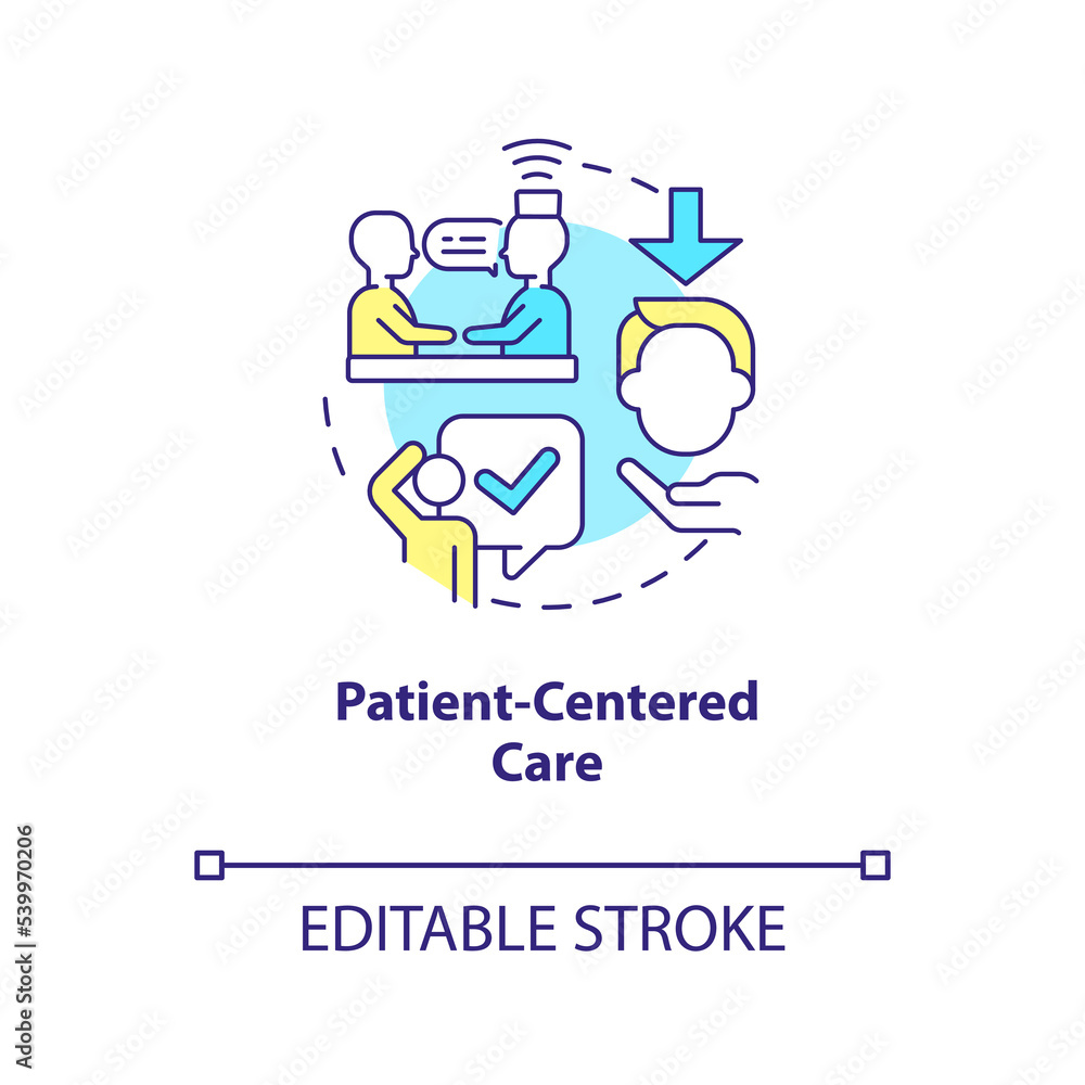 Patient centered care concept icon. Healthcare industry trend. Personalized medicine abstract idea thin line illustration. Isolated outline drawing. Editable stroke. Arial, Myriad Pro-Bold fonts used