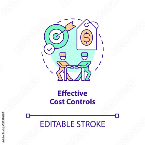 Effective cost controls concept icon. Competitive advantage in healthcare industry abstract idea thin line illustration. Isolated outline drawing. Editable stroke. Arial, Myriad Pro-Bold fonts used