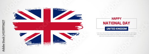 Abstract flag of United Kingdom on hand drawn brush strokes. Happy Independence Day with grunge style vector background