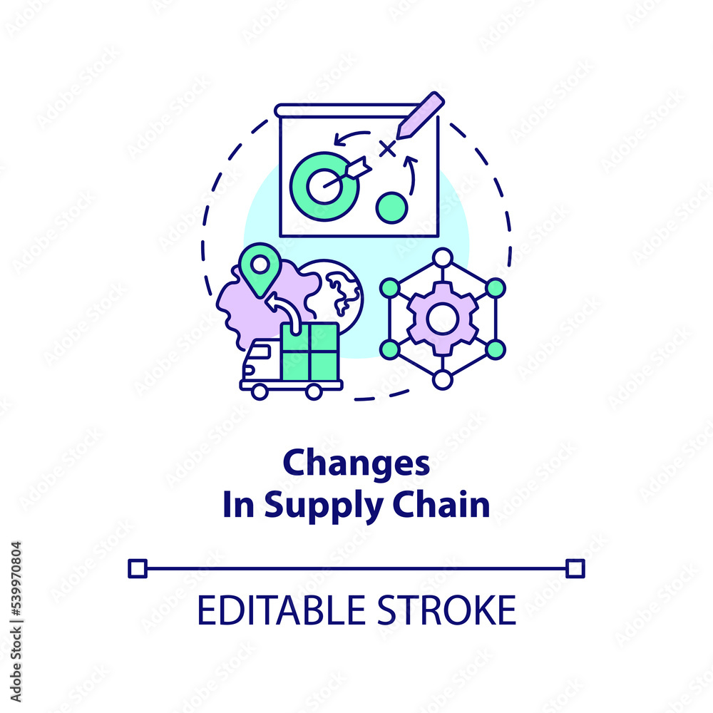 Changes in supply chain concept icon. Healthcare in post pandemic era abstract idea thin line illustration. Isolated outline drawing. Editable stroke. Arial, Myriad Pro-Bold fonts used