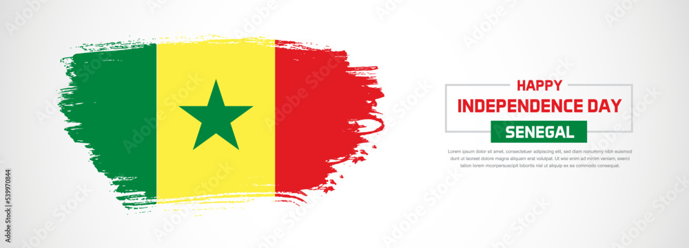 Abstract flag of Senegal on hand drawn brush strokes. Happy Independence Day with grunge style vector background Abstract flag of Senegal on hand drawn brush strokes. Happy Independence Day with grunge style vector background