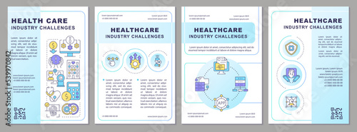 Medical sector challenges brochure template. Healthcare industry. Leaflet design with linear icons. Editable 4 vector layouts for presentation, annual reports. Arial, Myriad Pro-Regular fonts used