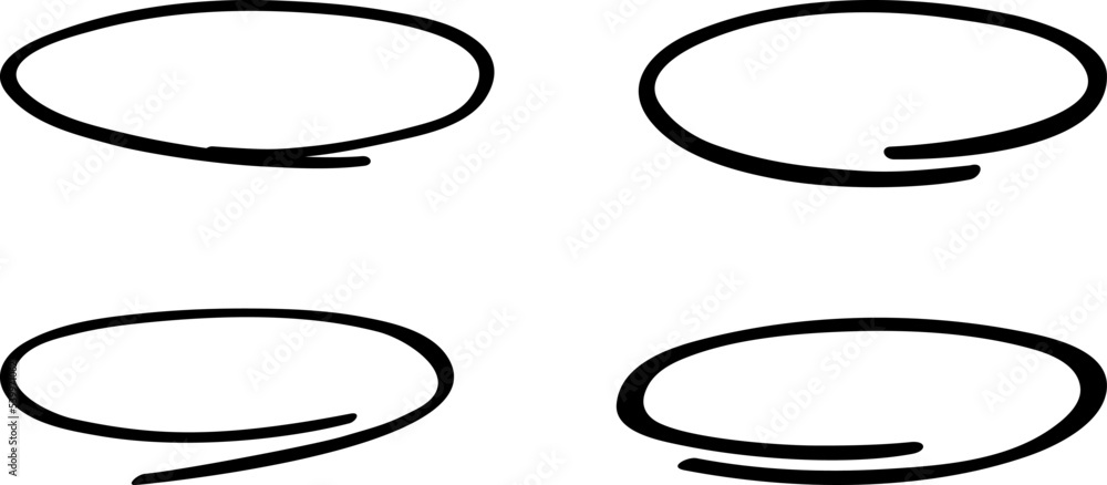 Black circle, pen draw set. Highlight hand drawing different circles isolated on background. Handwritten black circle. For marking text, numbers, marker pen, pencil and text check, vector illustration Black circle, pen draw set. Highlight hand drawing different circles isolated on background. Handwritten black circle. For marking text, numbers, marker pen, pencil and text check, vector illustration
