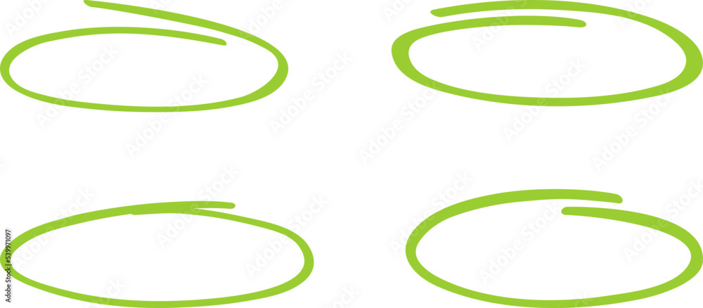 Green circle, pen draw set. Highlight hand drawing different circles isolated on background. Handwritten green circle. For marking text, numbers, marker pen, pencil and text check, vector illustration Green circle, pen draw set. Highlight hand drawing different circles isolated on background. Handwritten green circle. For marking text, numbers, marker pen, pencil and text check, vector illustration