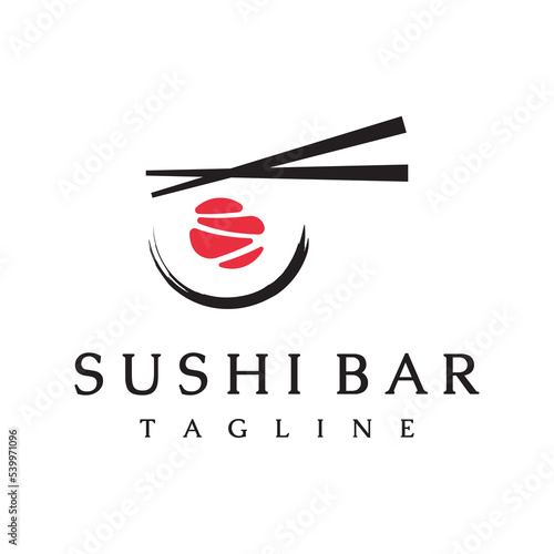 Sushi logo template design.Seafood or traditional japanese cuisine with salmon, delicious food.Logo for Japanese restaurant, bar, sushi shop.