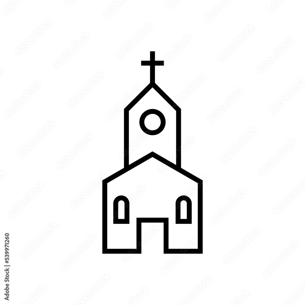 Church with tower isolated religion building thin line icon