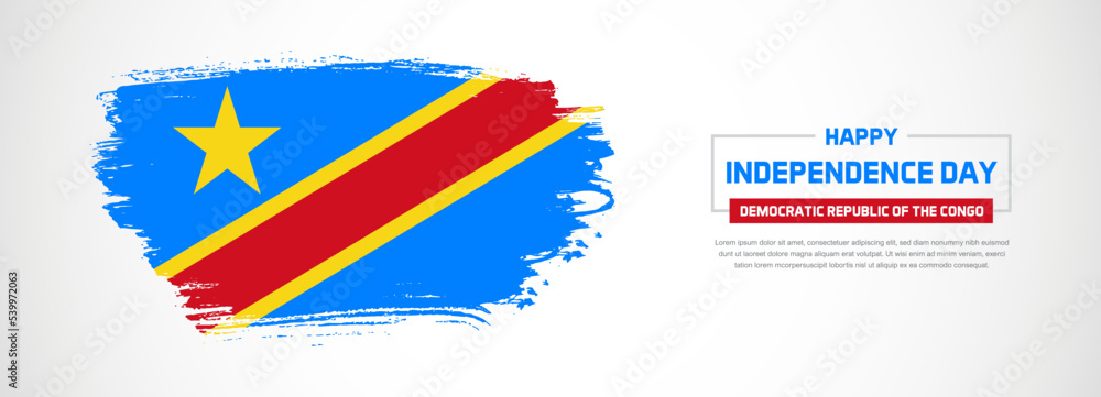 Abstract flag of Democratic Republic of the Congo on hand drawn brush strokes. Happy Independence Day with grunge style vector background