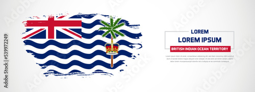 Abstract flag of British Indian Ocean Territory on hand drawn brush strokes. Happy Independence Day with grunge style vector background