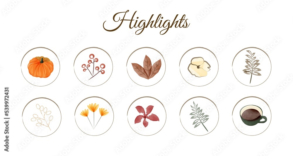 Autumn Icons for  Highlights in watercolour style