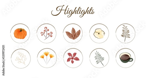 Autumn Icons for Highlights in watercolour style