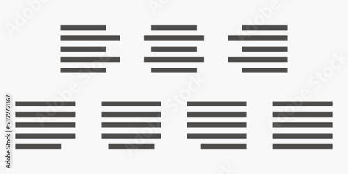 Text align icon vector set. Paragraph alignment symbol. Align icon vector illustration on white background. 