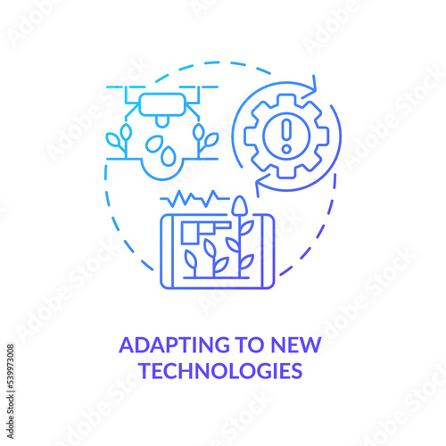 Involve new agro technologies blue gradient concept icon. Provide innovations. Upgrade work process abstract idea thin line illustration. Isolated outline drawing. Myriad Pro-Bold fonts used