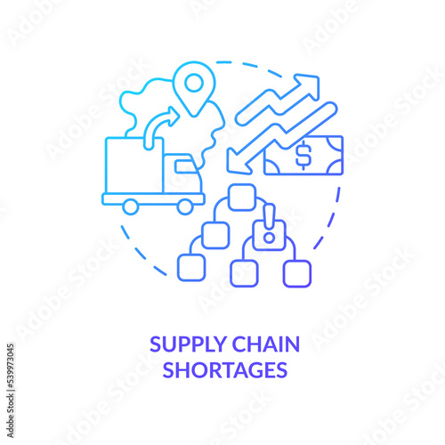 Supply chain shortages blue gradient concept icon. Logistic management problems. Transportation issues abstract idea thin line illustration. Isolated outline drawing. Myriad Pro-Bold fonts used