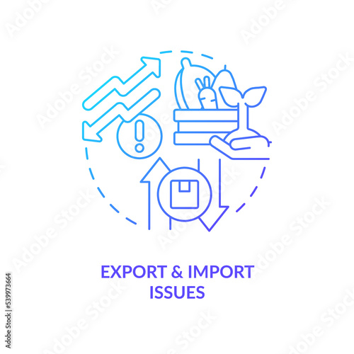 Agro export and import issues blue gradient concept icon. International trade problem. Food delivery issues abstract idea thin line illustration. Isolated outline drawing. Myriad Pro-Bold fonts used