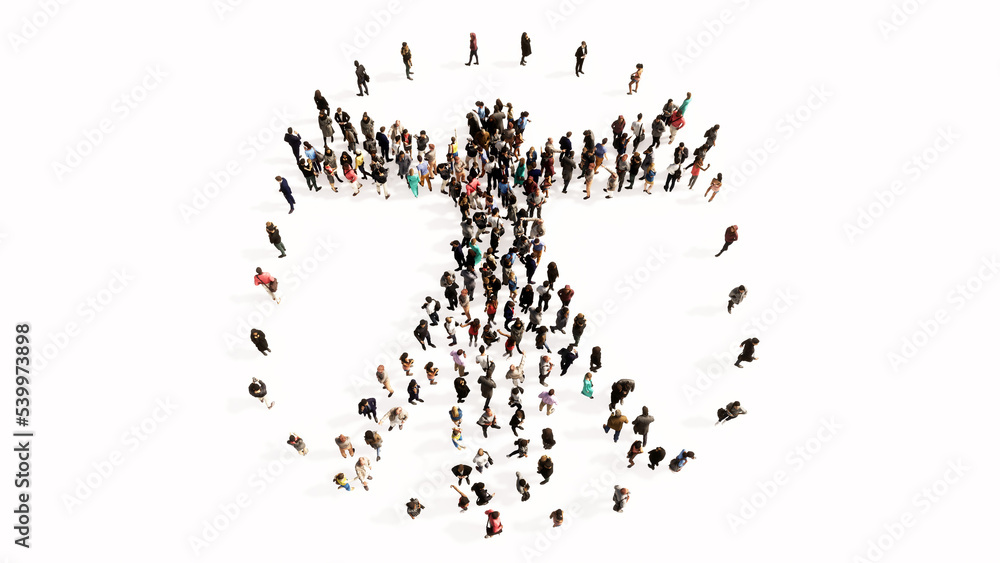 Concept or conceptual large gathering of people forming an image of the vitruvius man on white background. A 3d illustration metaphor for architecture, renaissance, anthropology and physiology Concept or conceptual large gathering of people forming an image of the vitruvius man on white background. A 3d illustration metaphor for architecture, renaissance, anthropology and physiology