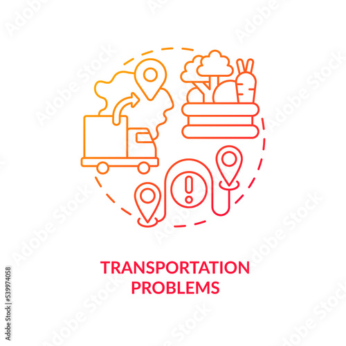 Transportation problems red gradient concept icon. Logistical issues. International food trade challenges abstract idea thin line illustration. Isolated outline drawing. Myriad Pro-Bold fonts used