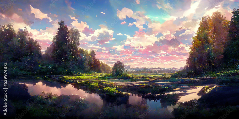 Premium Photo | Natural anime landscape with bright sky and juicy colors-demhanvico.com.vn