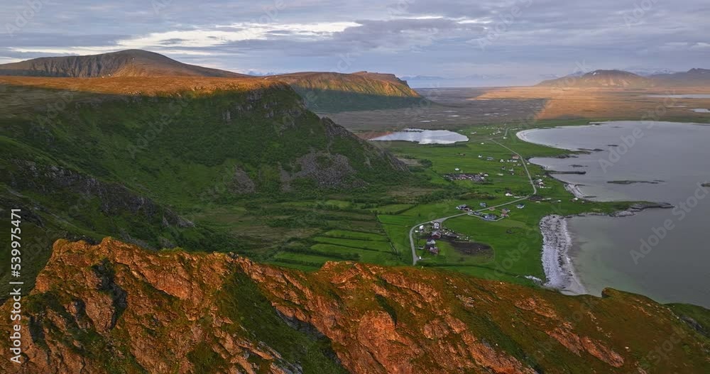 Norwegian Ridge Lab Stave Norway v14 flyover rocky mountain ridge capturing small village ...