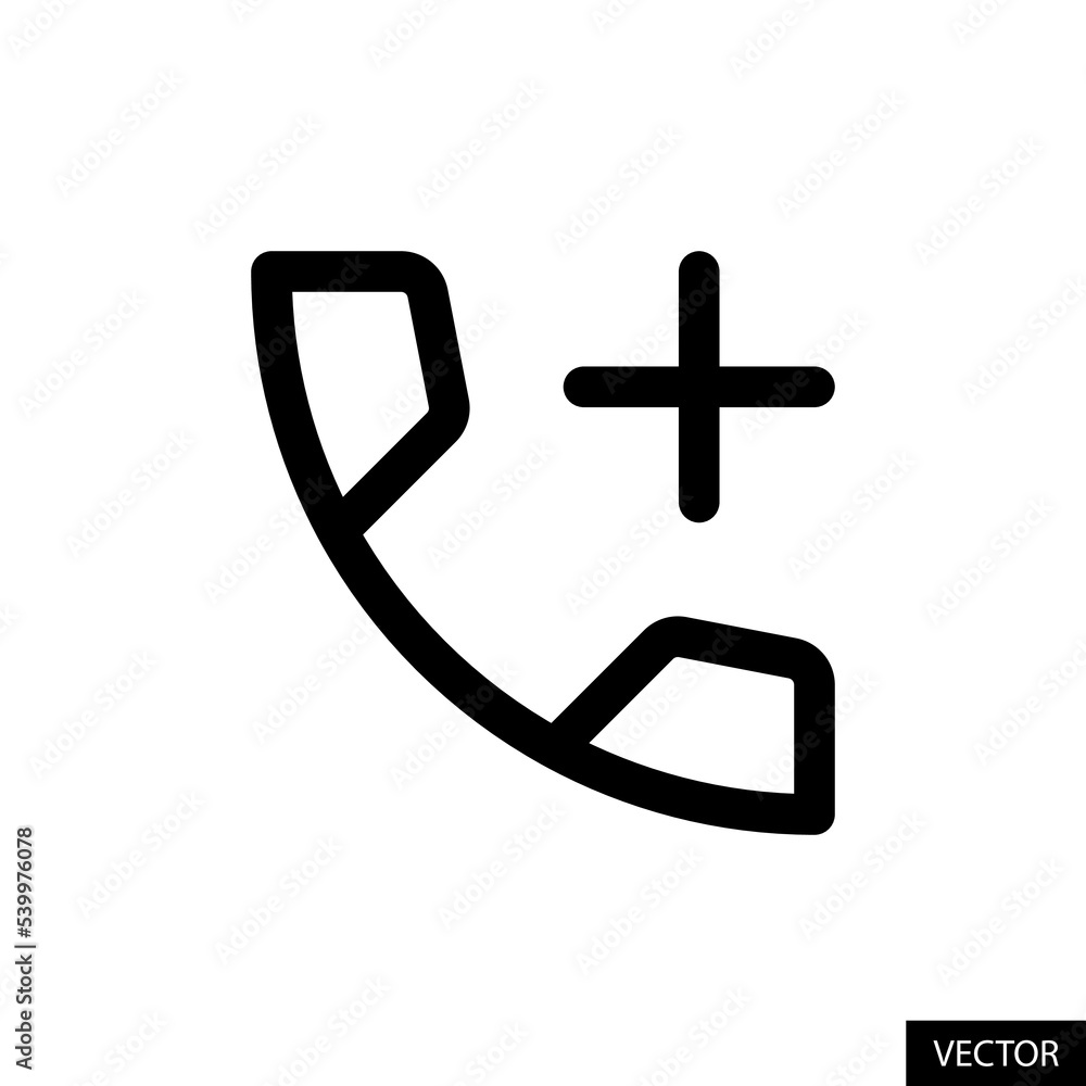 Add call vector icon in line style design for website, app, UI, isolated on white background. Editable stroke. Vector illustration. Add call vector icon in line style design for website, app, UI, isolated on white background. Editable stroke. Vector illustration.