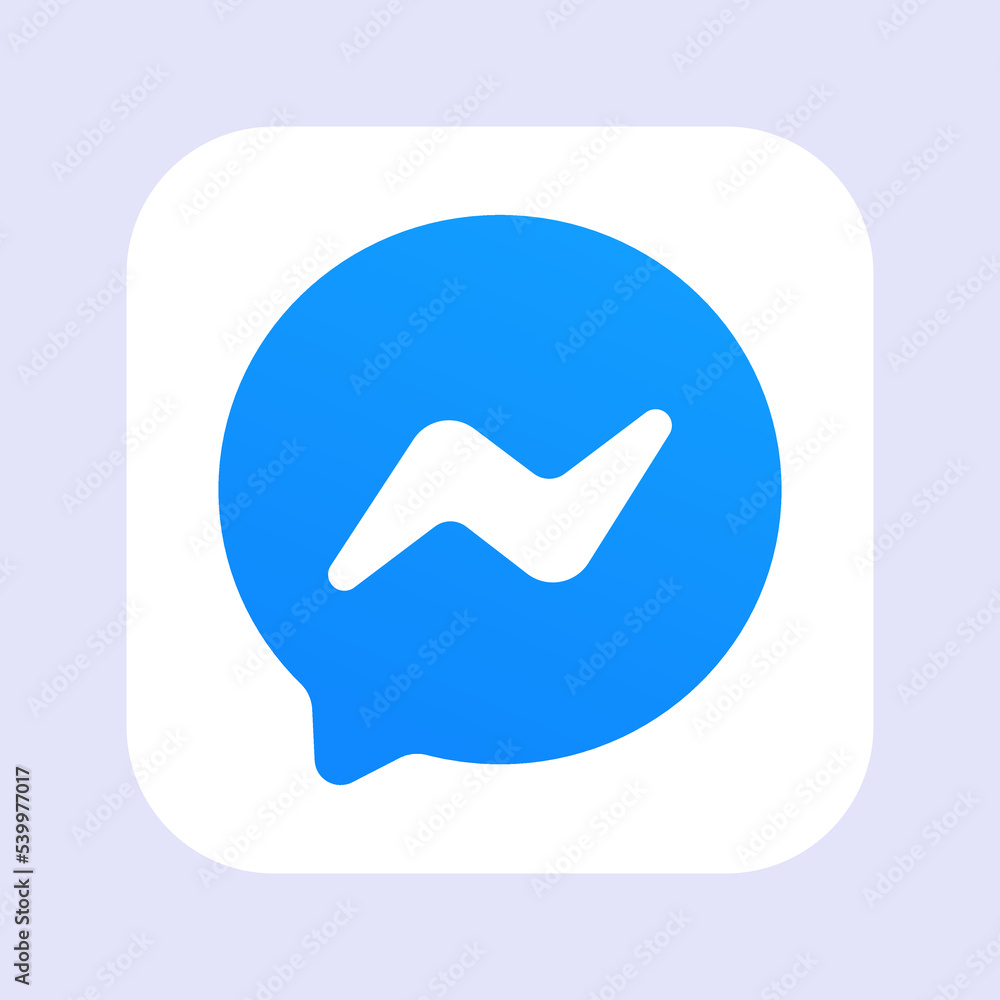 Blue Facebook Messenger logotype on light blue background. Instant messaging  and video application. Secure, available for different operating systems.  Editorial Stock Vector