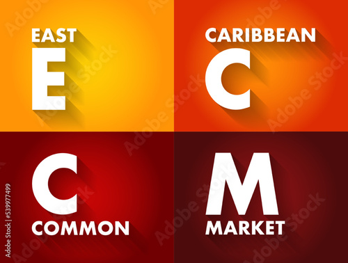 ECCM East Caribbean Common Market - group of 20 developing countries in the Caribbean that have come together to form an economic and political community, acronym text concept background