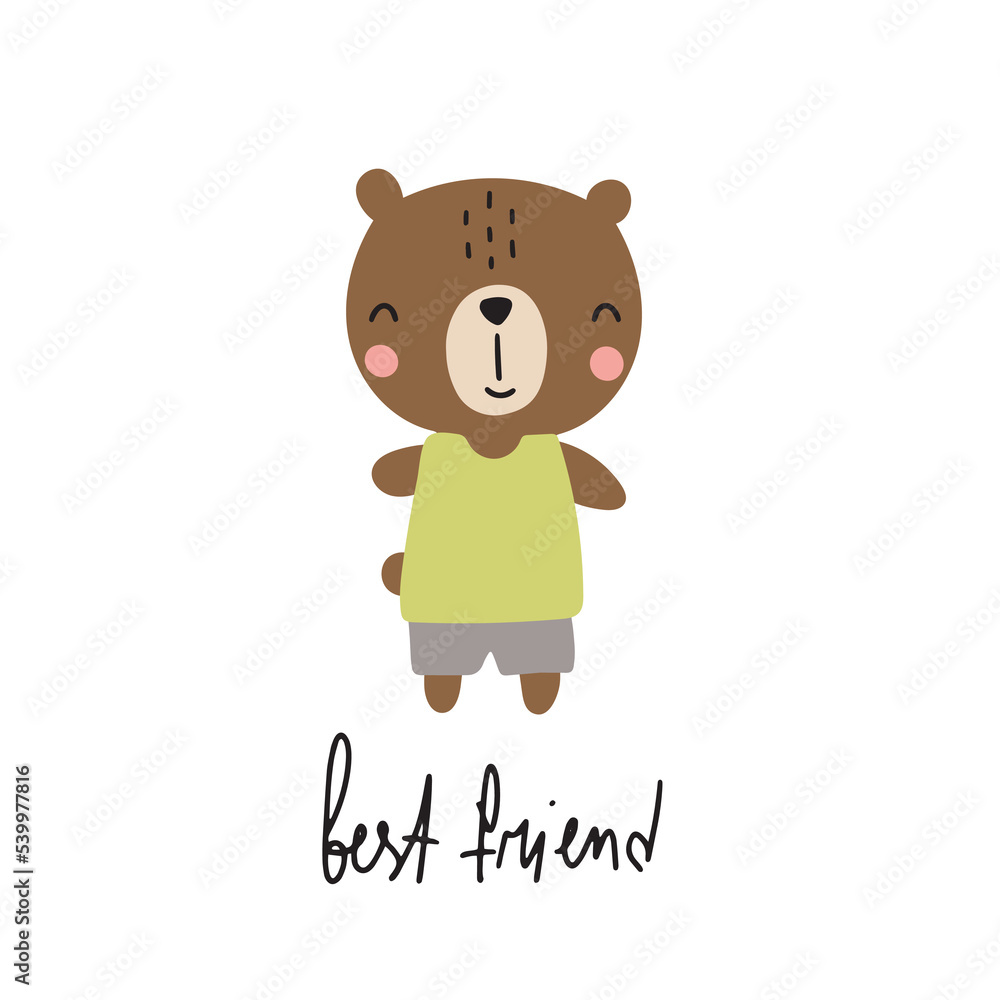 Vector illustration with a cute bear and an inscription on a white background for your design. Vector illustration with a cute bear and an inscription on a white background for your design.