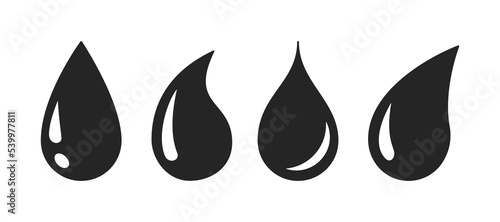 Vector black set of water drop icons. Flat drop logo shapes