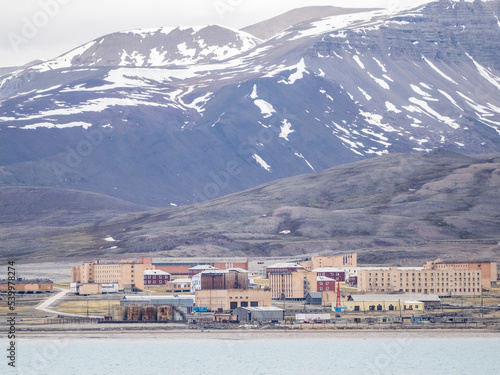 A view of the abandoned coal mining town of Pyramiden, Spitsbergen, Svalbard
