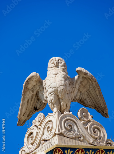 Owl Sculpture at The Academy of Athens, detailed view, Athens, Attica