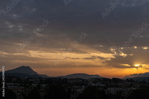 the Sainte Victoire mountain in the light of a cloudy autumn morning