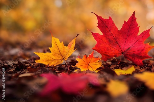 3D illustration - 00023 - Colorful Autumn Maple Leaves On The Ground