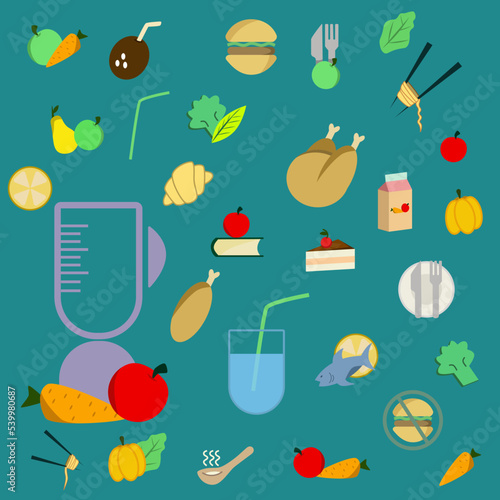 Food set. Collection of various meal, fish and meat, vegetables and bread. Healthy fresh nutrition. Ingredients for cooking.