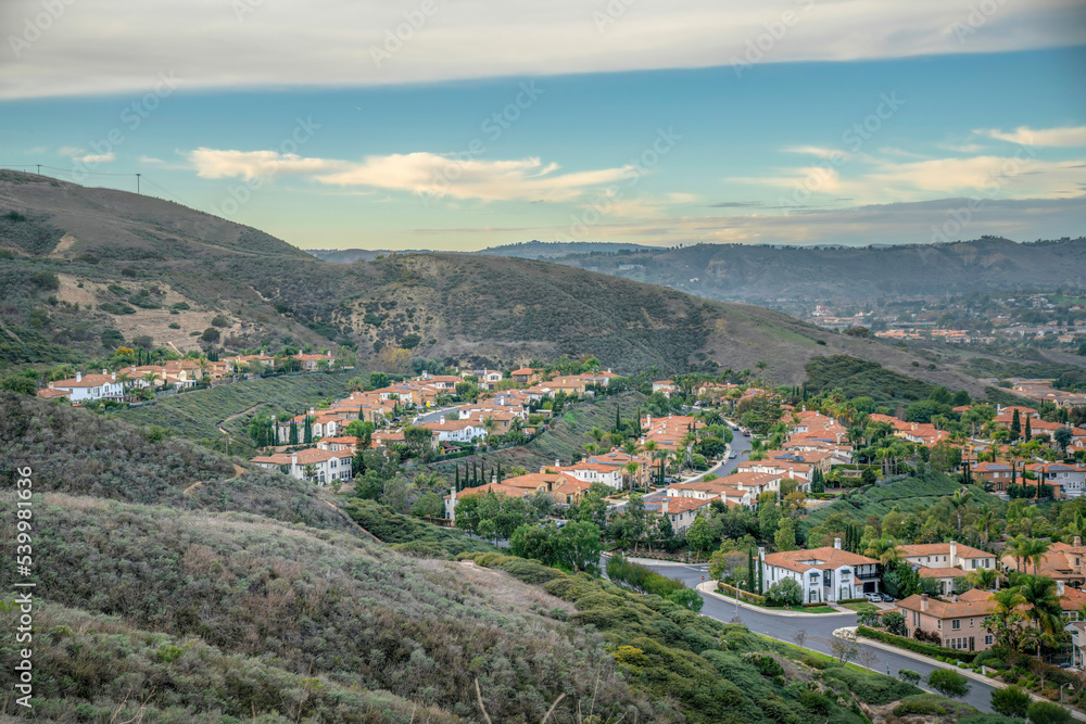 View of a rich neighborhood from a hiking trail at San Clemente, California