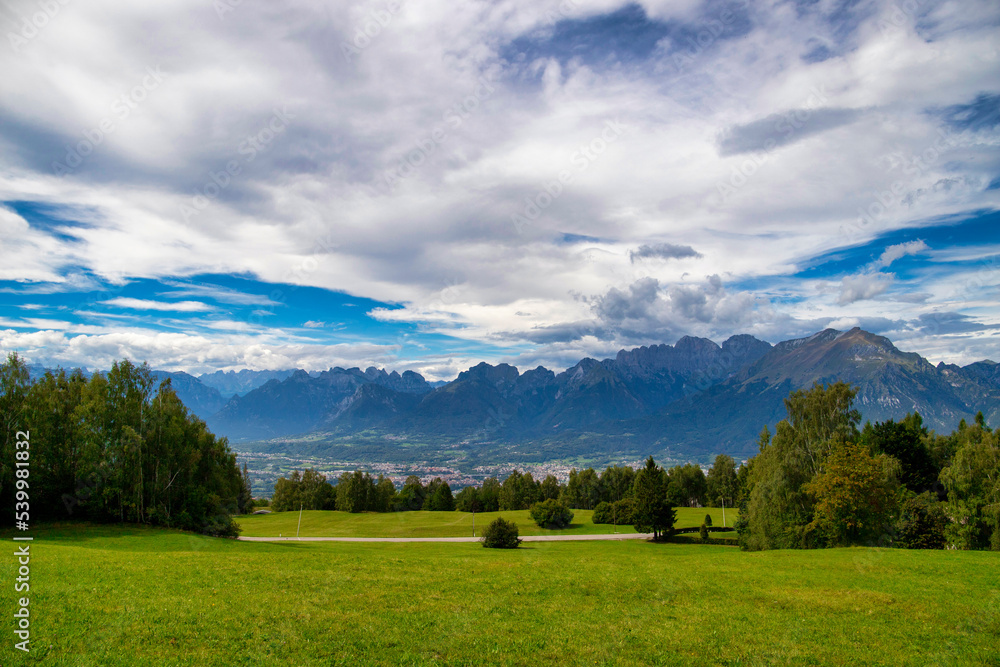 View of the Dolomites, Alpe Nevegal, Belluno, Veneto, Italy View of the Dolomites, Alpe Nevegal, Belluno, Veneto, Italy